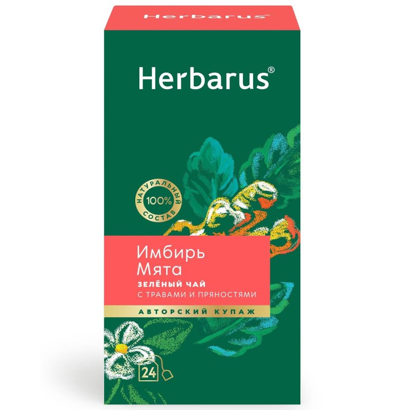 Herbarus Зеленый чай с травами и пряностями 'Имбирь и мята', 24 пакетика (Herbarus, Чай с добавками)