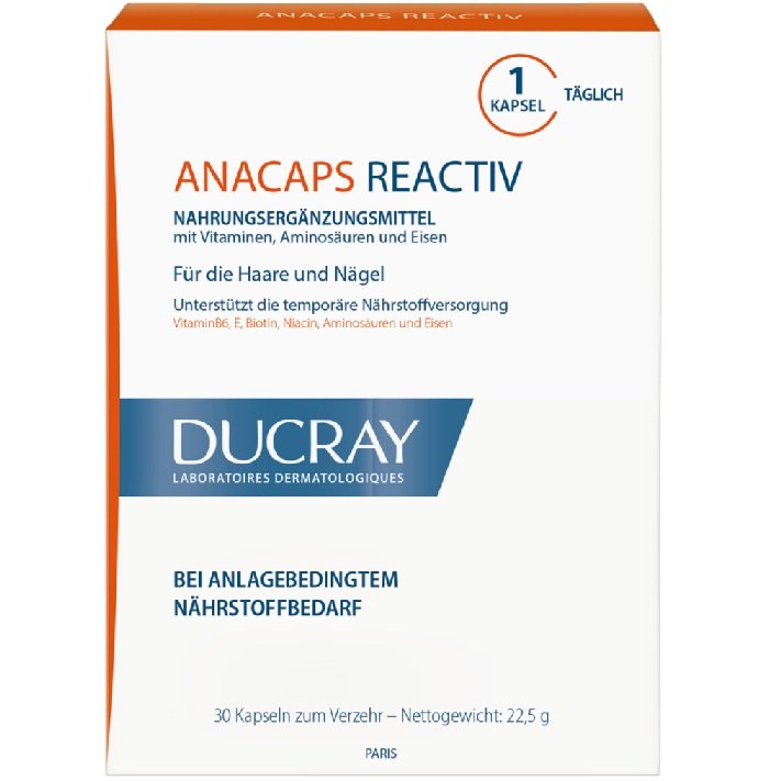 Ducray Аnacaps Reactiv для укрепления волос, кожи головы и ногтей капсулы, 30 шт.