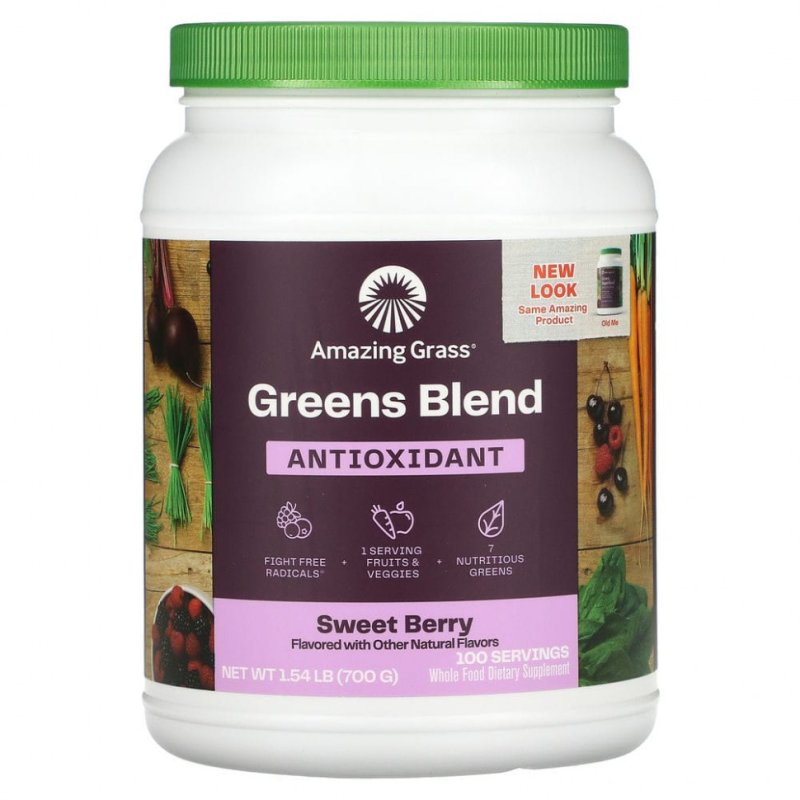 Amazing Grass, суперфуды зелени, с антиоксидантами, ягодный вкус, 700 мг (24,7 унций)