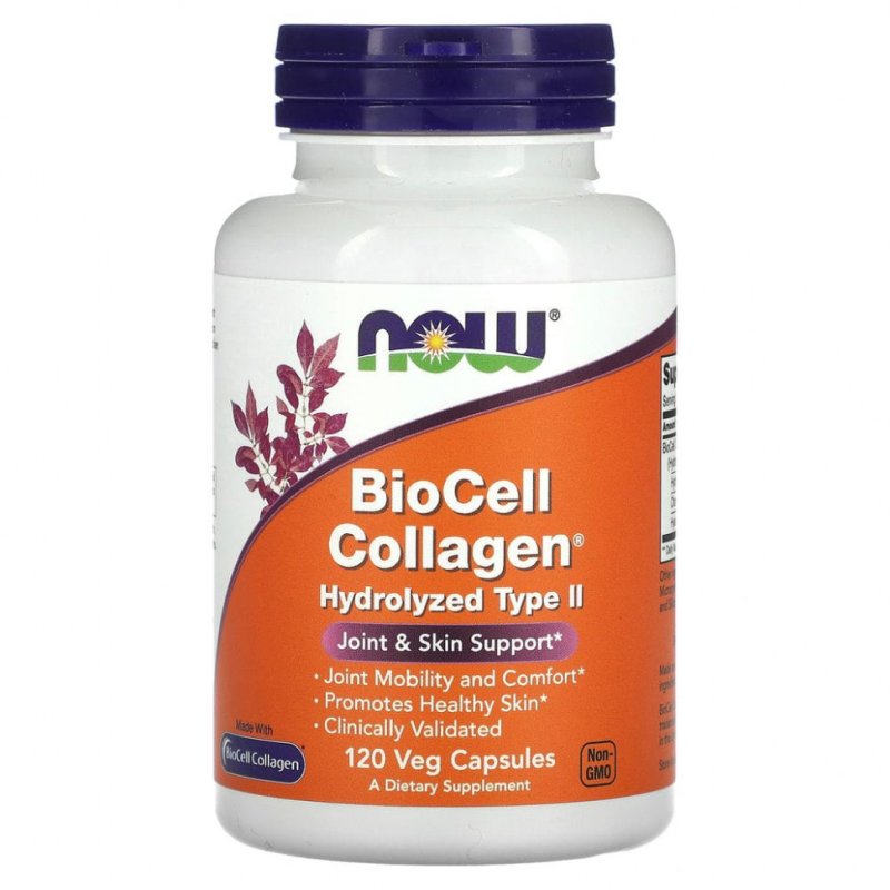 NOW Foods, BioCell Collagen, гидролизованный тип 2, 120 растительных капсул