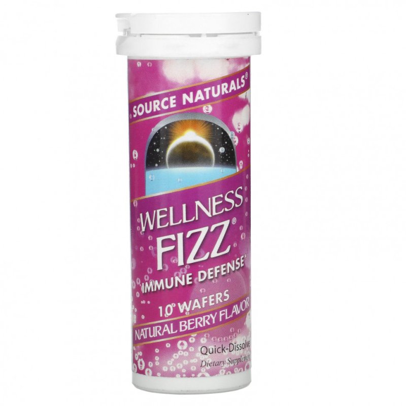 Source Naturals, Иммуностимулирующее средство Wellness Fizz, со вкусом натуральных ягод, 10 пластинок