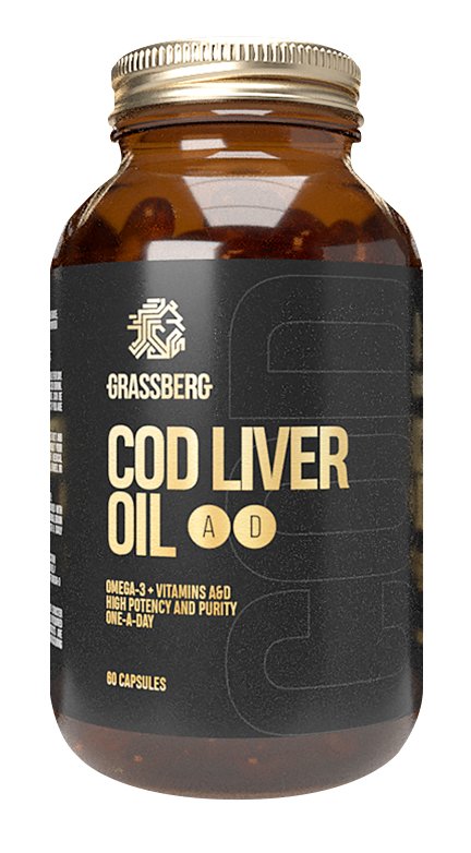 Grassberg Биологически активная добавка к пище Cod Liver Oil 410 мг + витамины D, A, E , 60 капсул (Grassberg, )