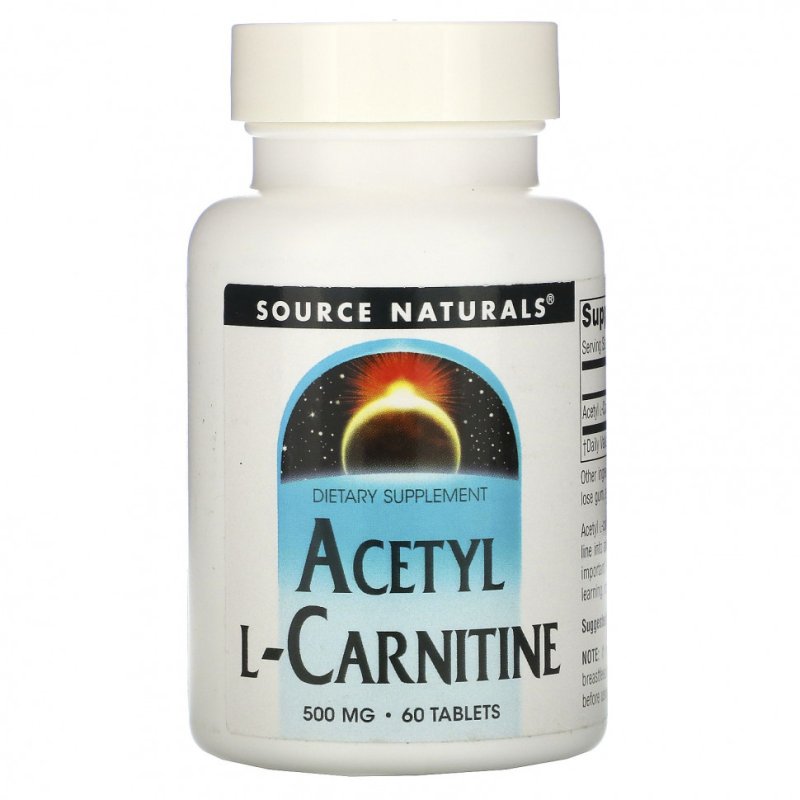Source Naturals, ацетил-L-карнитин, 500 мг, 60 таблеток