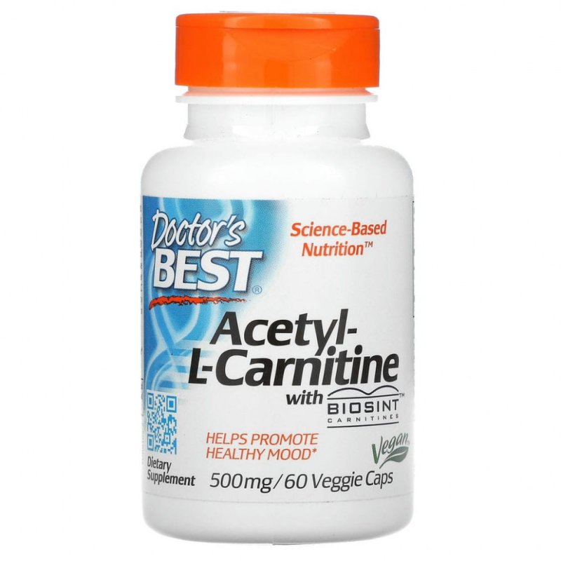 Doctor's Best, ацетил-L-карнитин с карнитинами Biosint, 500 мг, 60 вегетарианских капсул
