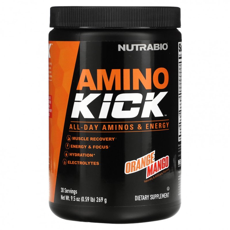 Nutrabio Labs, Amino Kick, апельсин и манго, 269 г (0,59 фунта)