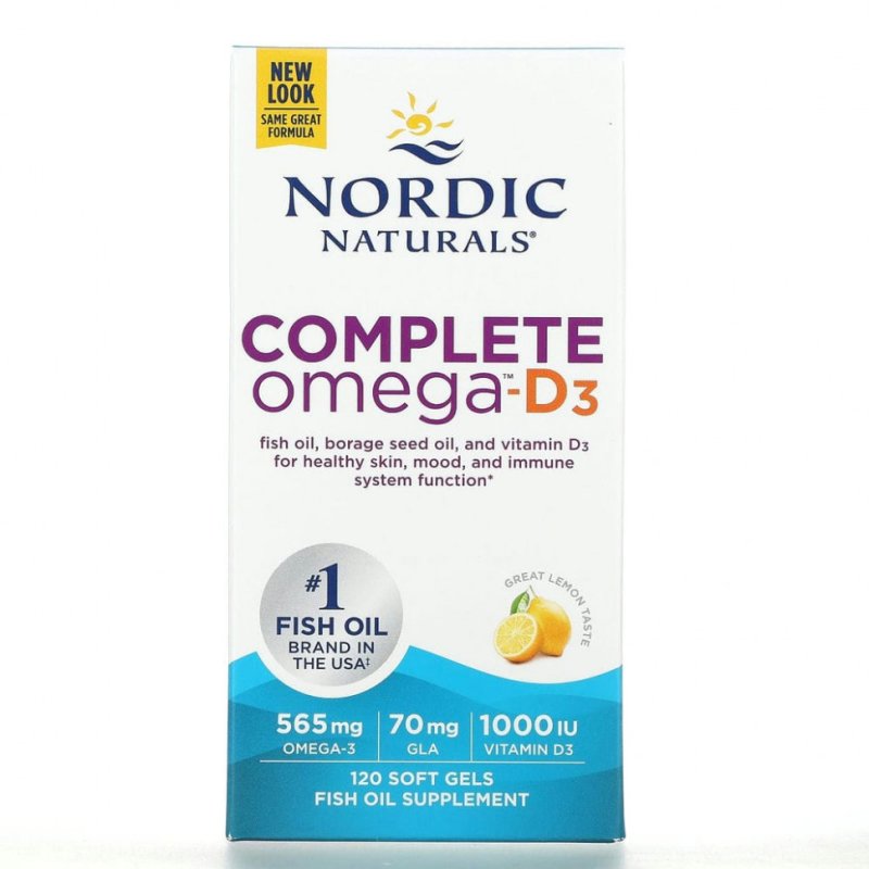Nordic Naturals, Полный комплекс Омега-D3, лимон, 500 мг, 120 капсул