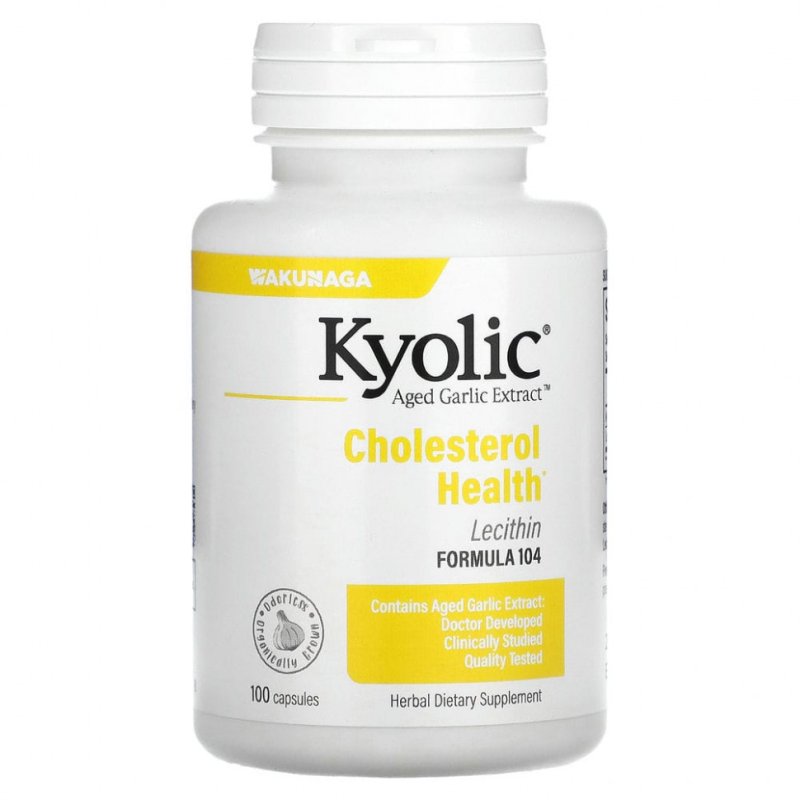 Kyolic, Aged Garlic Extract, экстракт чеснока с лецитином, состав 104 для снижения уровня холестерина, 100 капсул