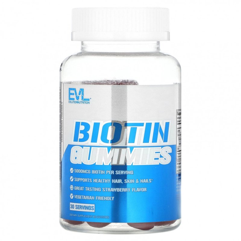 EVLution Nutrition, Жевательные мармеладки с биотином, клубника, 2500 мкг, 60 жевательных таблеток