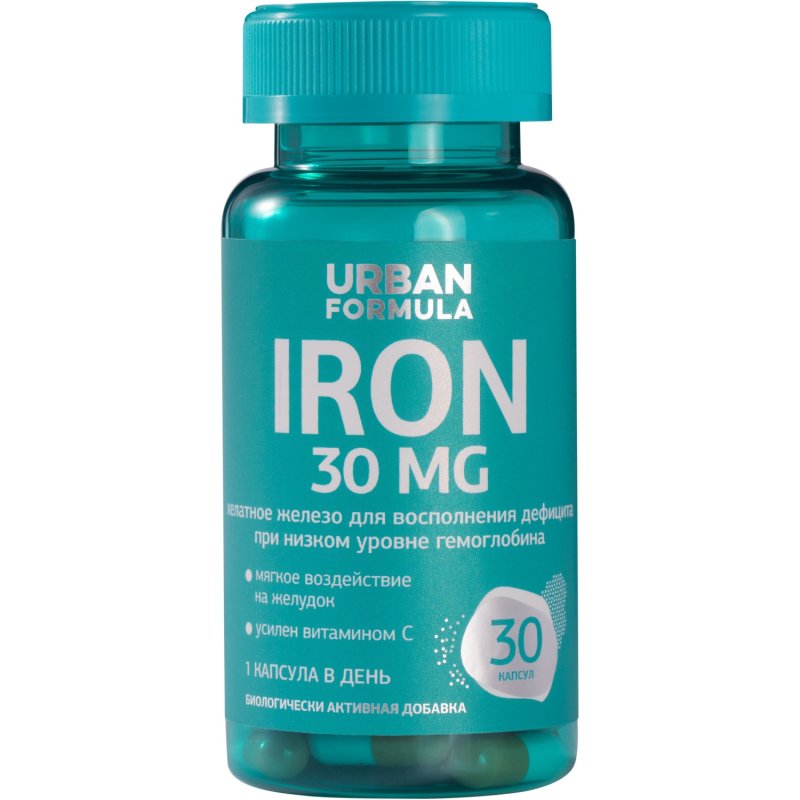 Urban Formula Комплекс Iron для восполнения дефицита железа 30 мг, 30 капсул (Urban Formula, Basic)