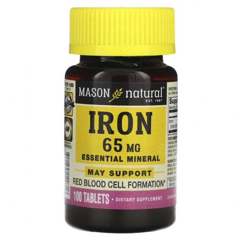 Mason Natural, железо, 65 мг, 100 таблеток