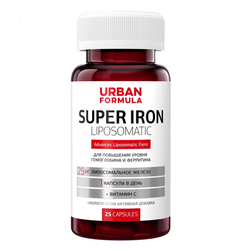 Urban Formula Комплекс Super Iron для повышения уровня гемоглобина и ферритина, 25 капсул (Urban Formula, Forte)
