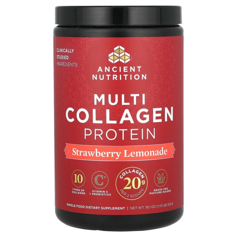 Dr. Axe / Ancient Nutrition, Multi Collagen Protein, Strawberry Lemonade, 1.18 lbs (535.5 g)