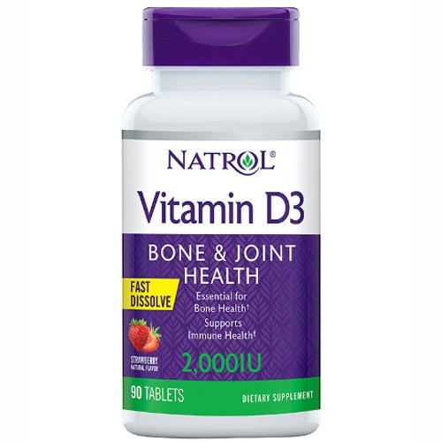 Natrol Витамин D3 быстрорастворимый со вкусом клубники 2000, 90 таблеток (Natrol, Витамины)