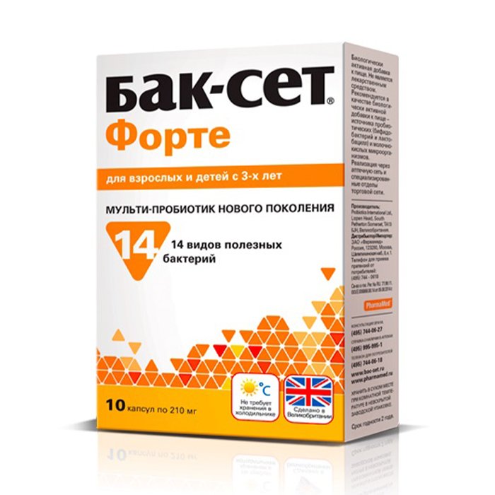 Бак-сет Мульти-пробиотик Форте для взрослых и детей 3+, 10 капсул х 210 мг (Бак-сет, )