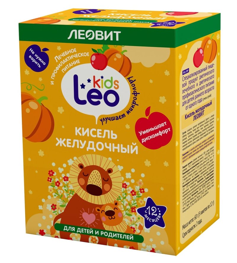 Леовит Кисель желудочный для детей, 5 пакетов х 12 г (Леовит, Leo Kids)
