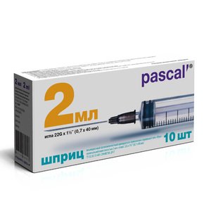 Pascal Шприц 3-х компонентный 2 мл с иглой 22G 0,7х40 мм 100 шт