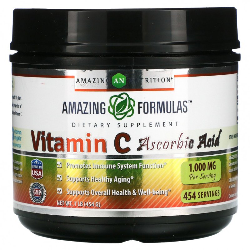 Amazing Nutrition, Витамин C аскорбиновая кислота, 1000 мг, 454 г (1 фунт)