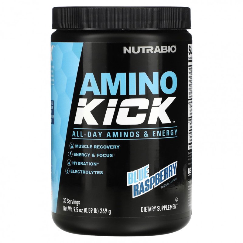 Nutrabio Labs, Amino Kick, голубая малина, 269 г (0,59 фунта)