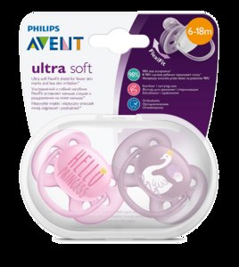 Avent Пустышка силиконовая ultrasoft рисунок для девочек 6-18 мес SCF223/02 2 шт