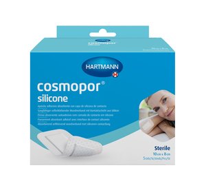 Hartmann Cosmopor Silicone Повязка послеоперационная стерильная пластырного типа впитывающая с контактным слоем из силикона 10 см х 8 см 5 шт