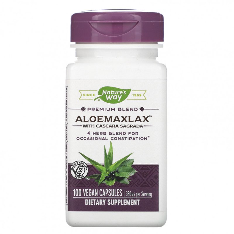 Nature's Way, AloeMaxLax с каскарой, 360 мг, 100 веганских капсул