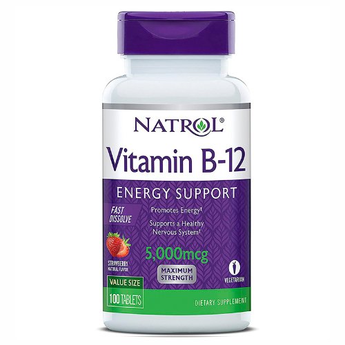 Natrol Витамин B-12 быстрорастворимый со вкусом клубники 5000 мкг, 100 таблеток (Natrol, Витамины)