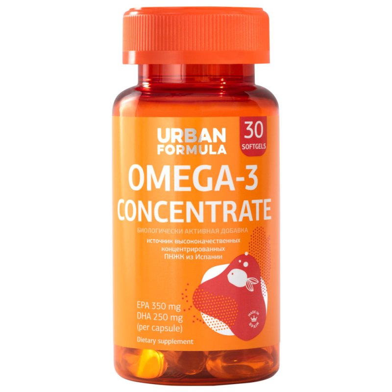 Urban Formula Биологически активная добавка к пище Omega-3 Concentrate DHA EPA, 30 капсул (Urban Formula, General)